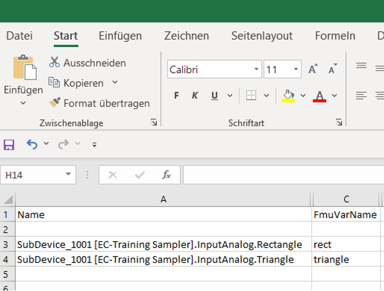 Screenshot of Mapping csv file